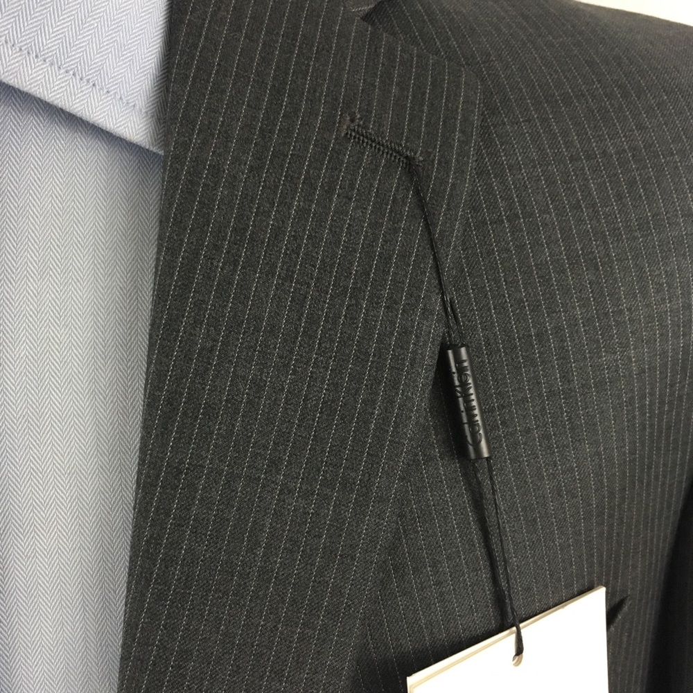 Calvin Klein 40r mens suit 2 piece gray stripes 100% wool 34w new nwt ea0035 - Picture 2 of 8